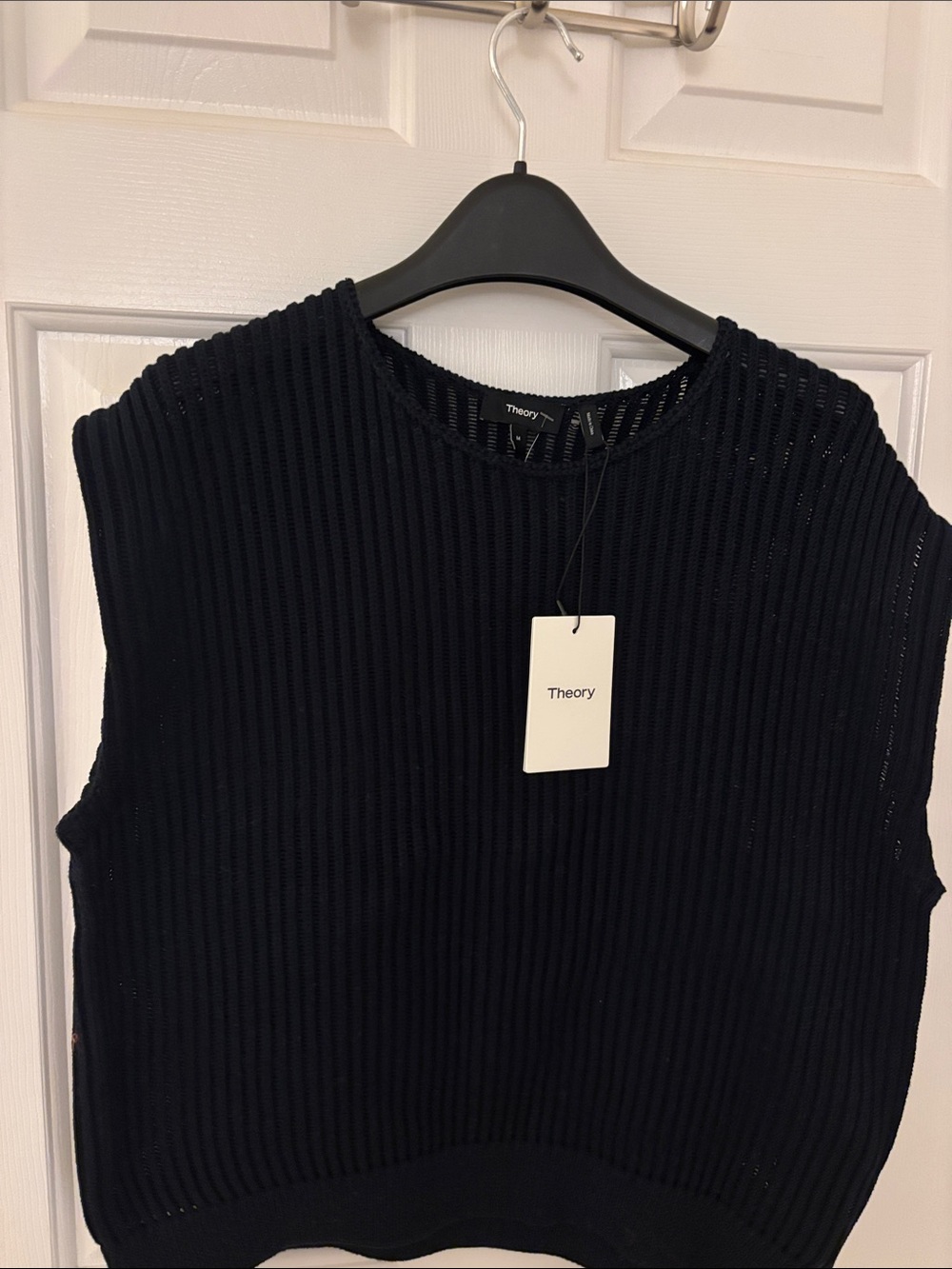Theory Black Ribbed Knit Sleeveless Sweater Tank